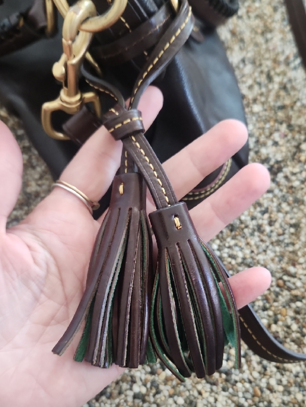 Dooney & Bourke Brown Leather Satchel with Gold Hardware and Red Trim - Picture 13 of 15